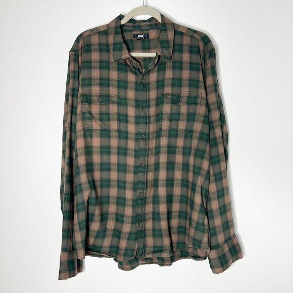 Paige Shirt Mens XXL Everett Brown Button Up Plaid Rugged CabinCore Soft Flannel - Picture 2 of 11